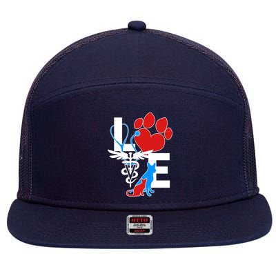 Veterinarian Love Cat and Dog 7 Panel Mesh Trucker Snapback Hat