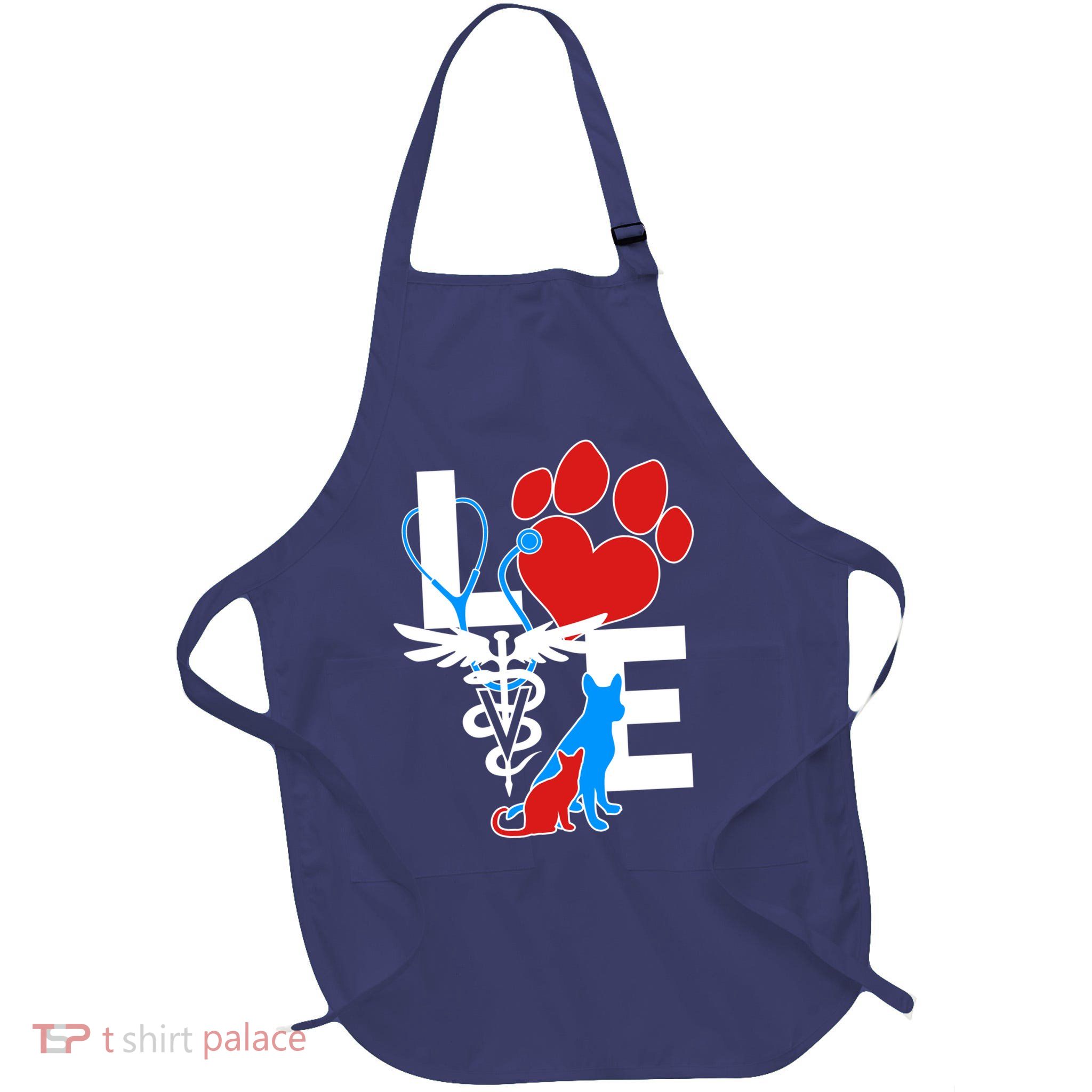 Veterinarian Love Cat and Dog Full-Length Apron With Pockets