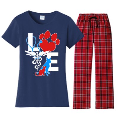 Veterinarian Love Cat and Dog Women's Flannel Pajama Set