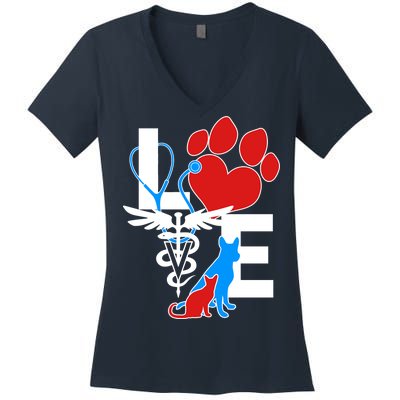 Veterinarian Love Cat and Dog Women's V-Neck T-Shirt