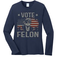 Vote Felon 2024 President Trump 45 47 Vote For The Felon Ladies Long Sleeve Shirt