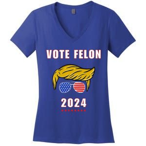 Vote Felon 2024 Voting For The Felon 2024 Funny Election Women's V-Neck T-Shirt