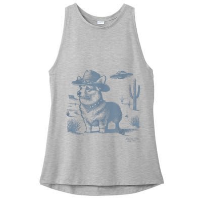 Vintage Funny 90s Western Cowboy Corgi Ufo Ladies PosiCharge Tri-Blend Wicking Tank