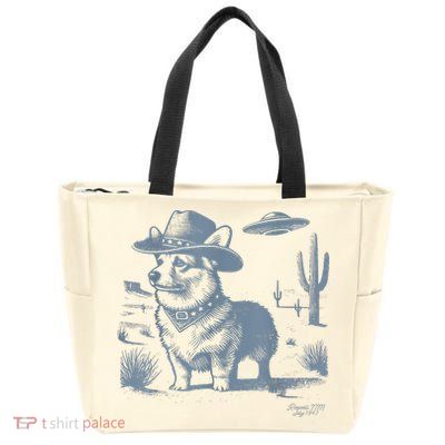 Vintage Funny 90s Western Cowboy Corgi Ufo Zip Tote Bag