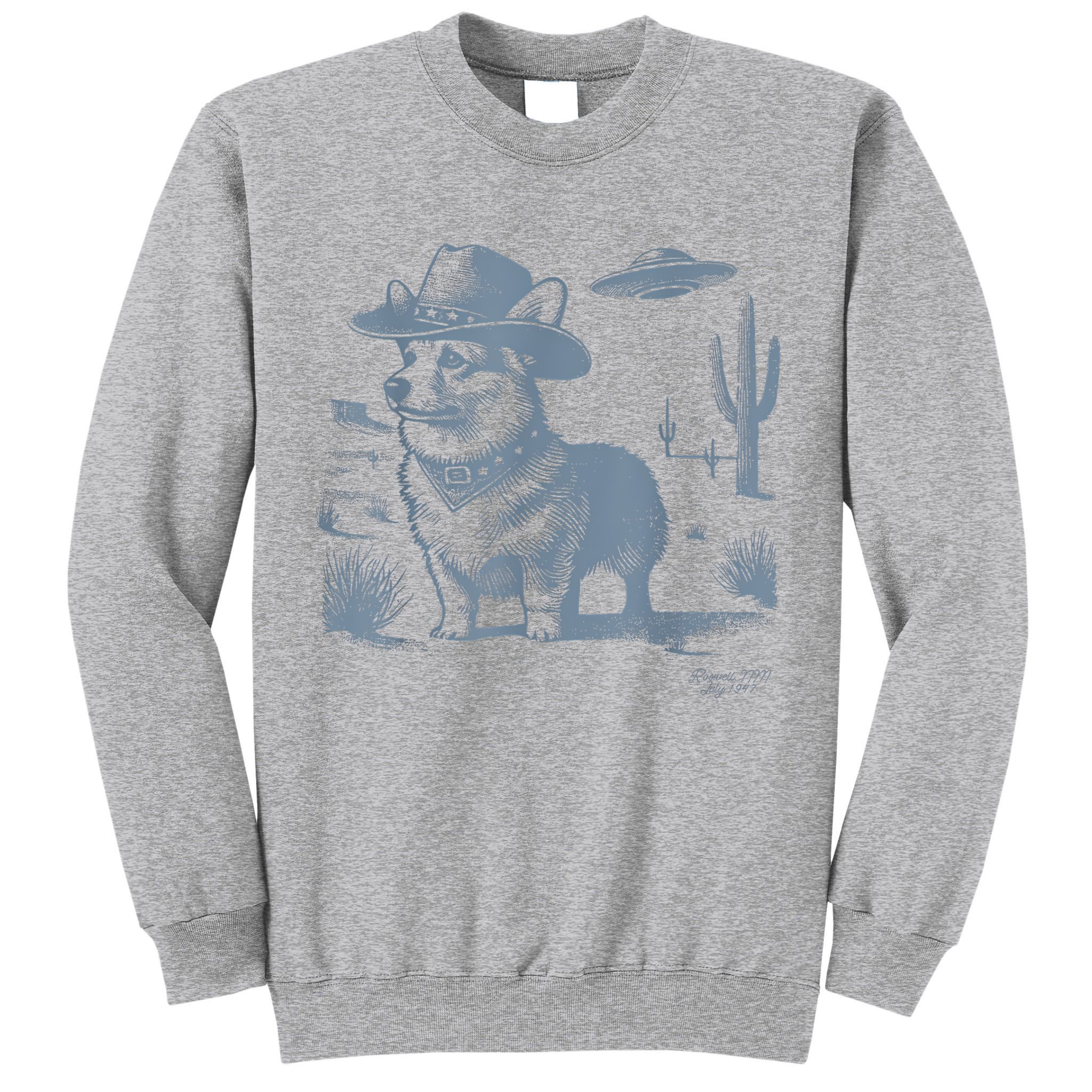 Vintage Funny 90s Western Cowboy Corgi Ufo Tall Sweatshirt