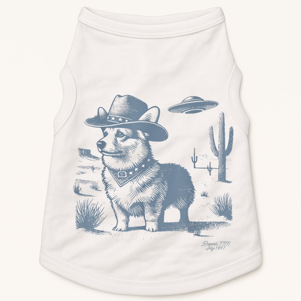 Vintage Funny 90s Western Cowboy Corgi Ufo Doggie Tank