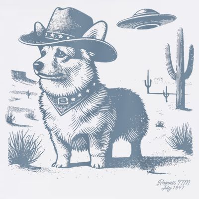 Vintage Funny 90s Western Cowboy Corgi Ufo T-Shirt