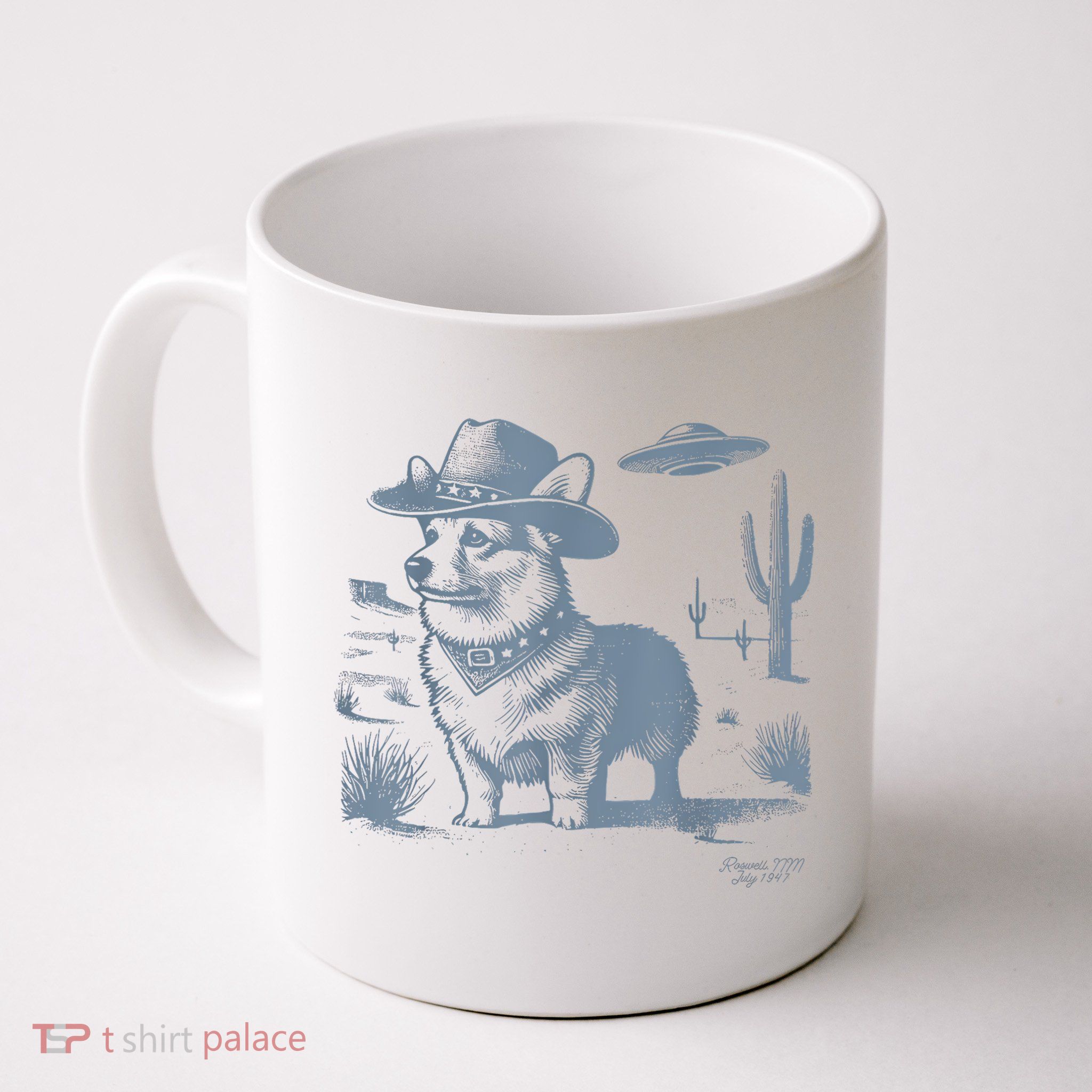 Vintage Funny 90s Western Cowboy Corgi Ufo Mug