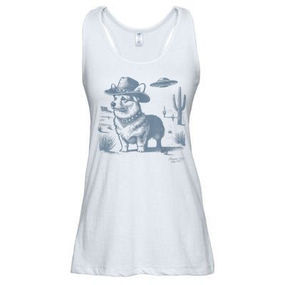 Vintage Funny 90s Western Cowboy Corgi Ufo Ladies Essential Flowy Tank