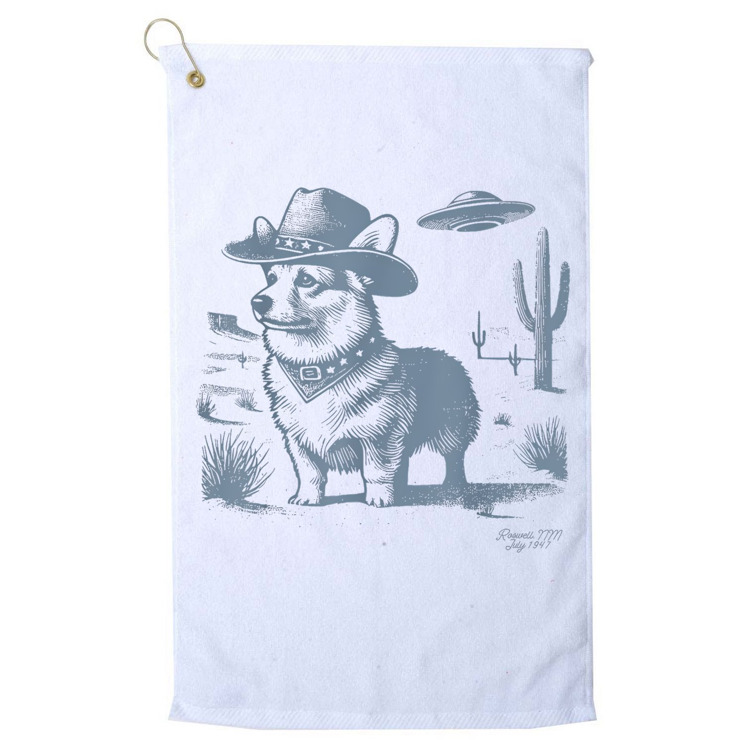 Vintage Funny 90s Western Cowboy Corgi Ufo Golf Towel