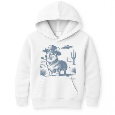 Vintage Funny 90s Western Cowboy Corgi Ufo Kids Hoodie
