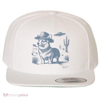Vintage Funny 90s Western Cowboy Corgi Ufo Wool Snapback Cap
