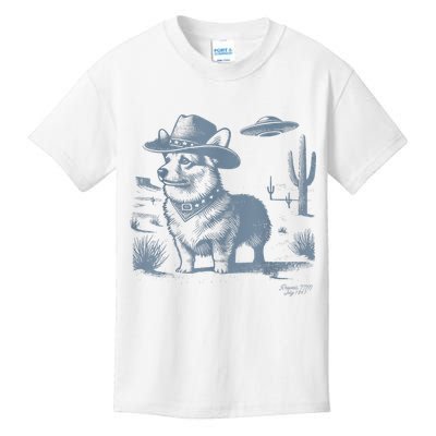 Vintage Funny 90s Western Cowboy Corgi Ufo Kids T-Shirt