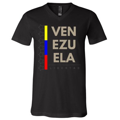 Venezuelan Flag Apparel With 7 Stars Libertad Tricolor Gift V-Neck T-Shirt