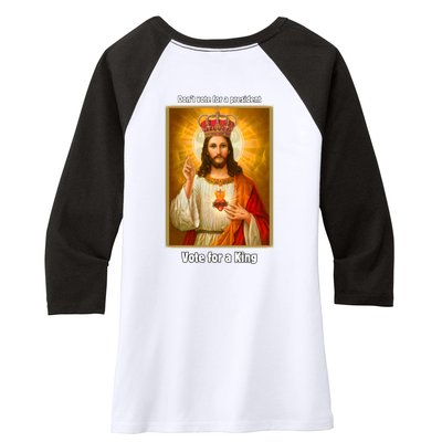 Vote For A King Jesus 2024 Women's Tri-Blend 3/4-Sleeve Raglan Shirt