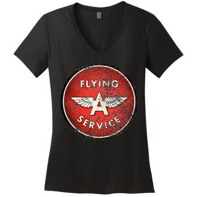 Vintage Flying A Gas Station Women's V-Neck T-Shirt