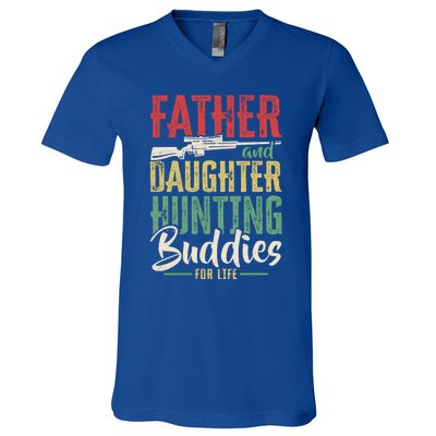 Vintage Father And Daughter Hunting Buddies Fathers Day Gift V-Neck T-Shirt