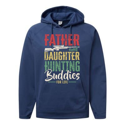 Vintage Father And Daughter Hunting Buddies Fathers Day Gift Performance Fleece Hoodie