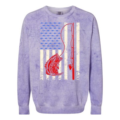 Vintage Fisherman American Flag Fishing Rod Fishing Lover Colorblast Crewneck Sweatshirt