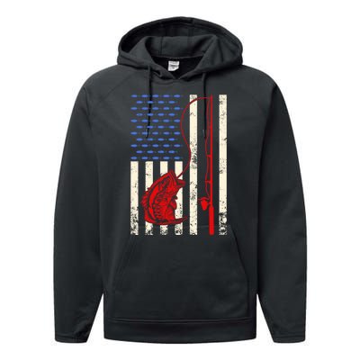 Vintage Fisherman American Flag Fishing Rod Fishing Lover Performance Fleece Hoodie