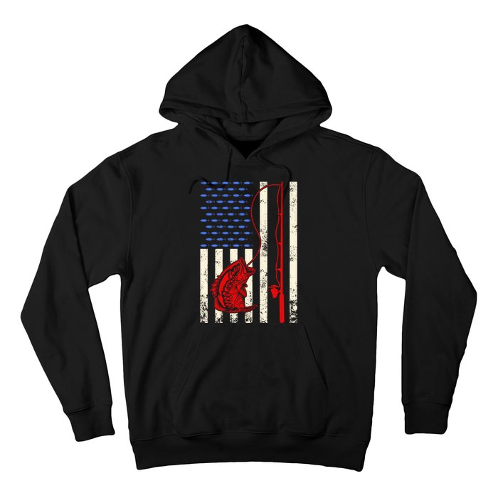 Vintage Fisherman American Flag Fishing Rod Fishing Lover Hoodie