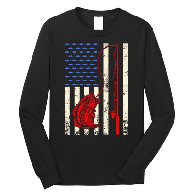 Vintage Fisherman American Flag Fishing Rod Fishing Lover Long Sleeve Shirt