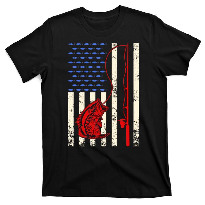 Vintage Fisherman American Flag Fishing Rod Fishing Lover T-Shirt