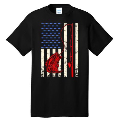 Vintage Fisherman American Flag Fishing Rod Fishing Lover Tall T-Shirt