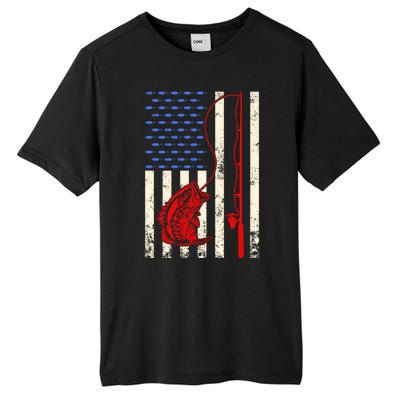 Vintage Fisherman American Flag Fishing Rod Fishing Lover Tall Fusion ChromaSoft Performance T-Shirt