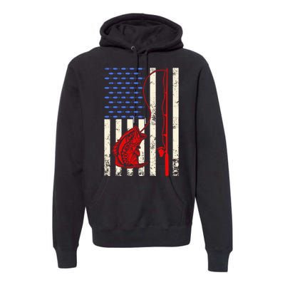 Vintage Fisherman American Flag Fishing Rod Fishing Lover Premium Hoodie