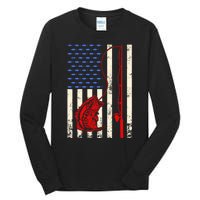 Vintage Fisherman American Flag Fishing Rod Fishing Lover Tall Long Sleeve T-Shirt