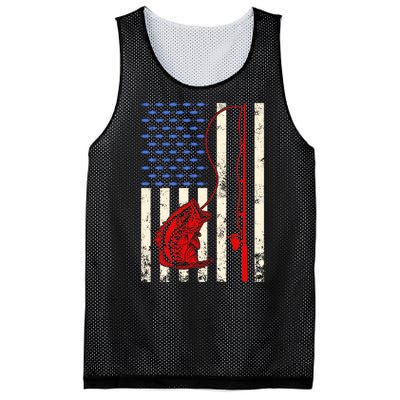 Vintage Fisherman American Flag Fishing Rod Fishing Lover Mesh Reversible Basketball Jersey Tank