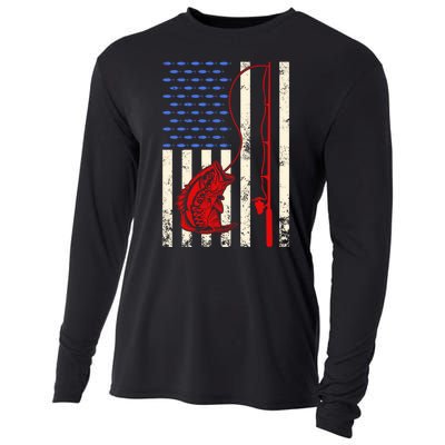 Vintage Fisherman American Flag Fishing Rod Fishing Lover Cooling Performance Long Sleeve Crew