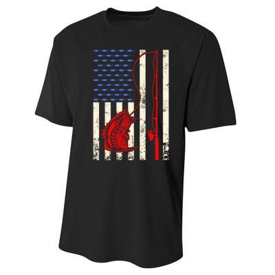 Vintage Fisherman American Flag Fishing Rod Fishing Lover Performance Sprint T-Shirt