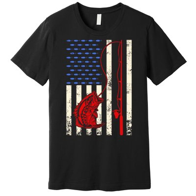 Vintage Fisherman American Flag Fishing Rod Fishing Lover Premium T-Shirt