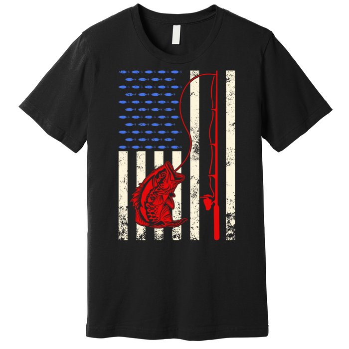 Vintage Fisherman American Flag Fishing Rod Fishing Lover Premium T-Shirt