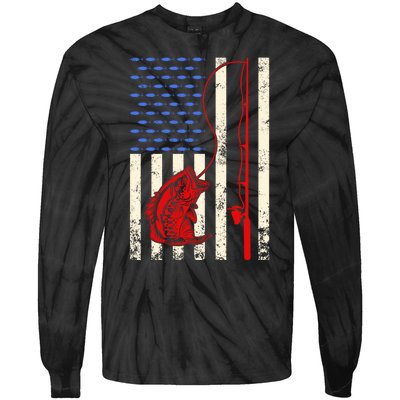 Vintage Fisherman American Flag Fishing Rod Fishing Lover Tie-Dye Long Sleeve Shirt