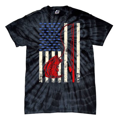 Vintage Fisherman American Flag Fishing Rod Fishing Lover Tie-Dye T-Shirt