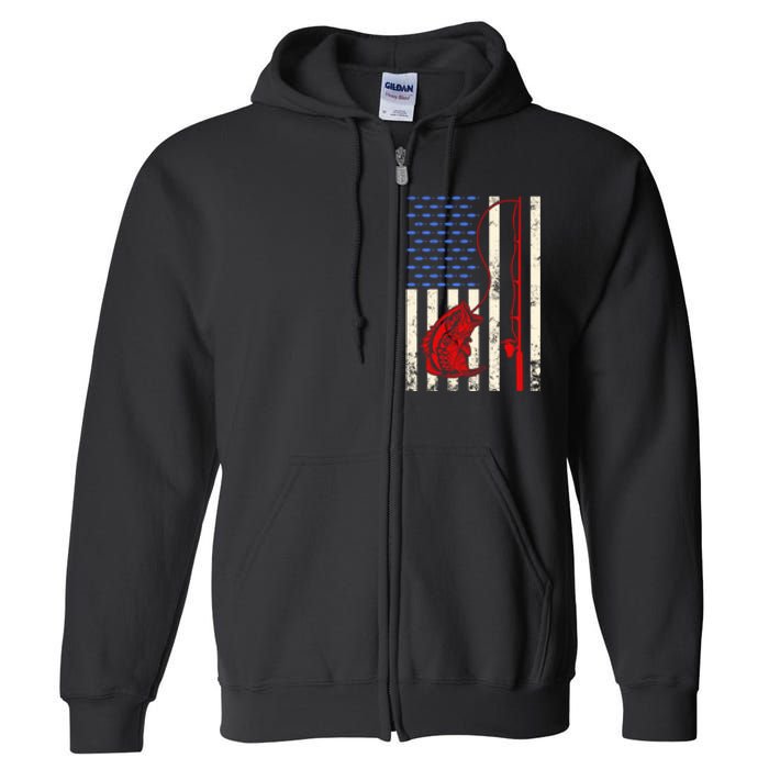 Vintage Fisherman American Flag Fishing Rod Fishing Lover Full Zip Hoodie