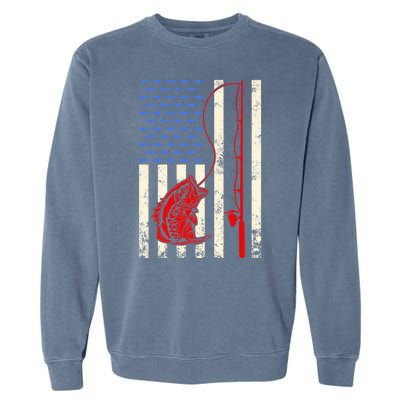 Vintage Fisherman American Flag Fishing Rod Fishing Lover Garment-Dyed Sweatshirt