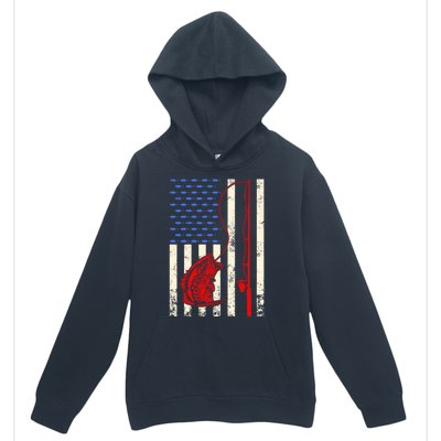 Vintage Fisherman American Flag Fishing Rod Fishing Lover Urban Pullover Hoodie