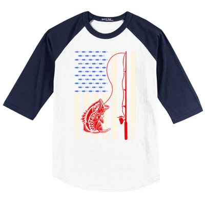 Vintage Fisherman American Flag Fishing Rod Fishing Lover Baseball Sleeve Shirt