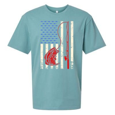 Vintage Fisherman American Flag Fishing Rod Fishing Lover Sueded Cloud Jersey T-Shirt