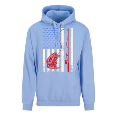 Vintage Fisherman American Flag Fishing Rod Fishing Lover Unisex Surf Hoodie