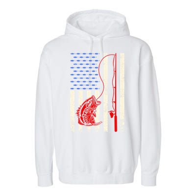 Vintage Fisherman American Flag Fishing Rod Fishing Lover Garment-Dyed Fleece Hoodie