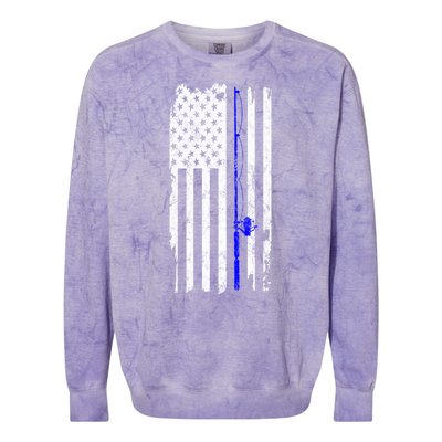 Vintage Fishing American Flag Gift Colorblast Crewneck Sweatshirt