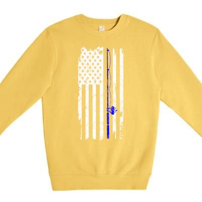 Vintage Fishing American Flag Gift Premium Crewneck Sweatshirt