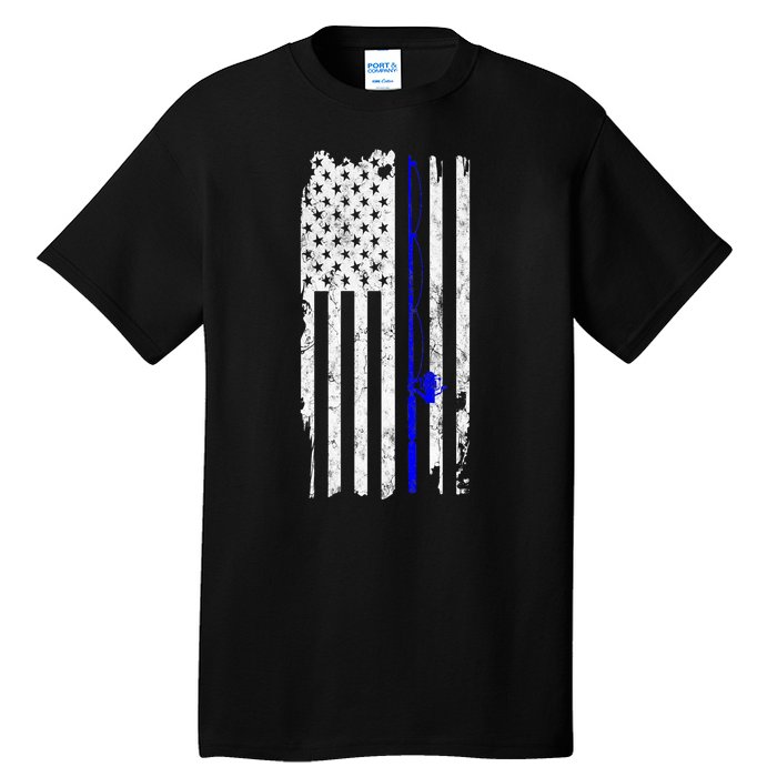 Vintage Fishing American Flag Gift Tall T-Shirt