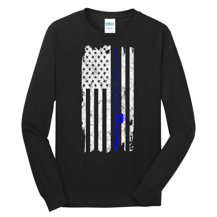 Vintage Fishing American Flag Gift Tall Long Sleeve T-Shirt