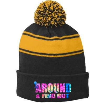 Vintaeg F Around And Find Out Tie Dye Lover Gift Stripe Pom Pom Beanie